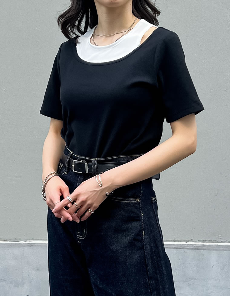 スムースカットソーレイヤード風Tシャツ